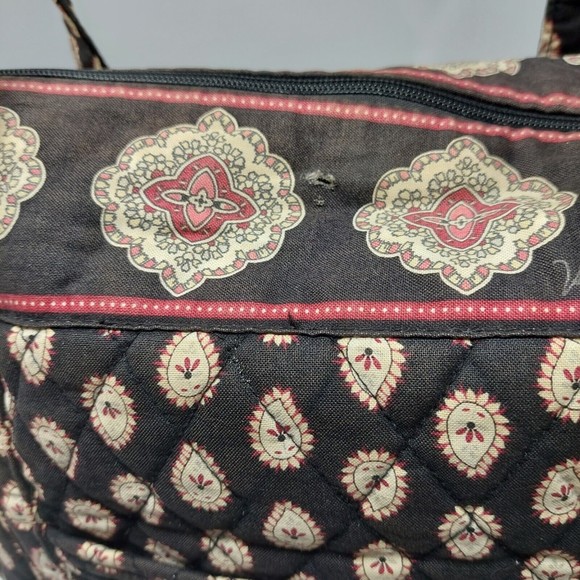 Vera Bradley Villager Tote Classic Black  Red Paisley Print Quilted Shoulder Bag - Picture 5 of 11